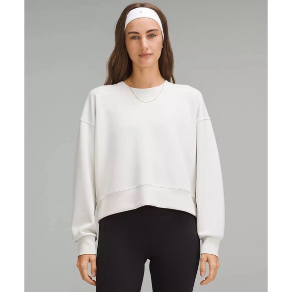 Lululemon Perfectly Oversized XL Crew Sweatshirt Womens White Cropped Jelly Logo - Picture 1 of 13